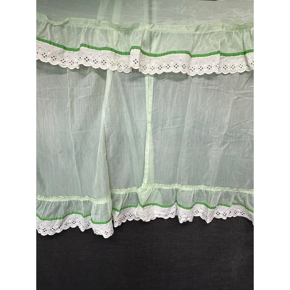 Vintage JC PENNEY Green Curtain Set Panels Valance Tie Backs Irish Cottage Core
